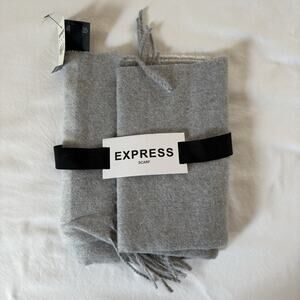 Express Striped Blanket Scarf 68" x 12" Gray White 3" Fringe Women’s NWT $38